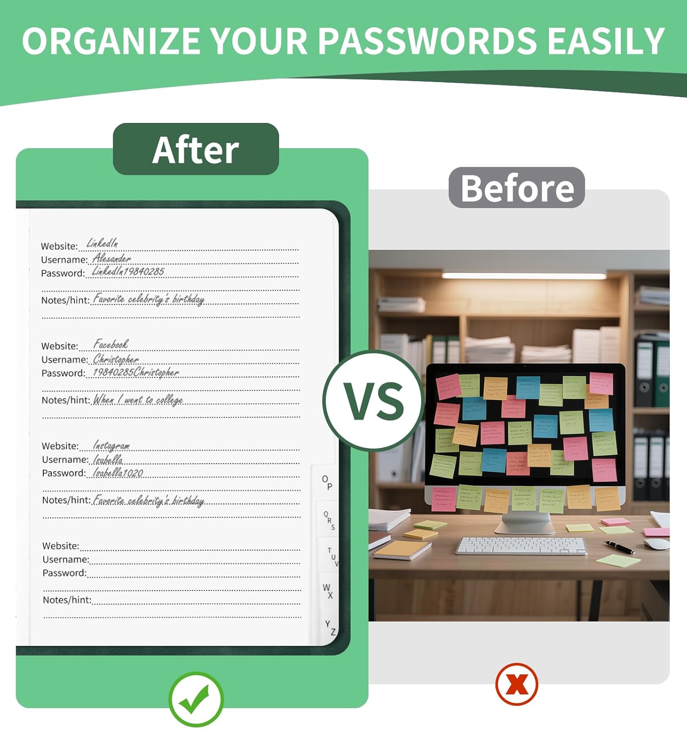 Password Book with Alphabetical Tabs, 5.4"x7.8"Password Keeper Book, 160 Pages/100GSM Hardcover Notebook, Password Organizer for Internet Website Address Login