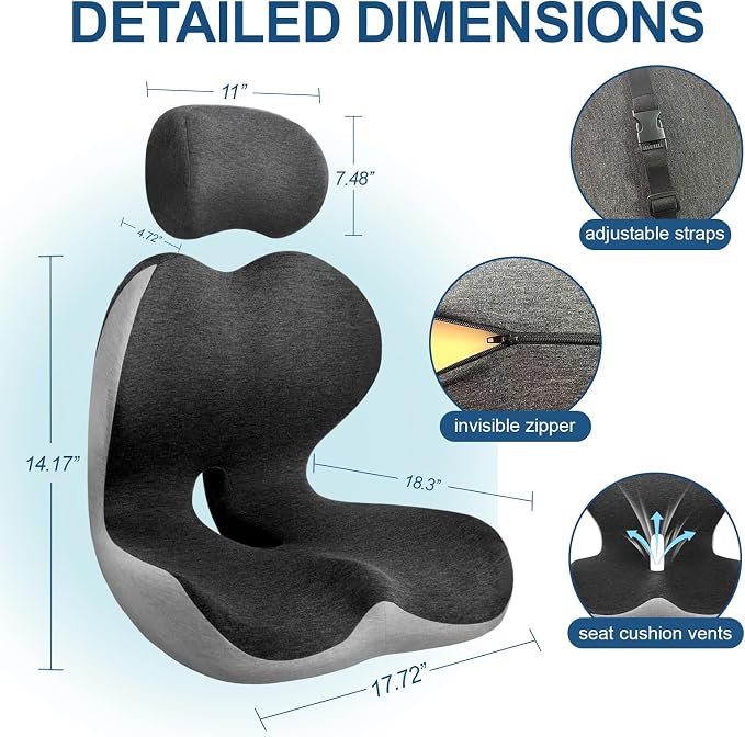Truck Driver Seat Cushion, Cushion for Car Seat Driver for Comfort. | Integrated lumbar-hip cushion with sync support relieves long-sitting pain, reduces coccyx & ischial pressure.