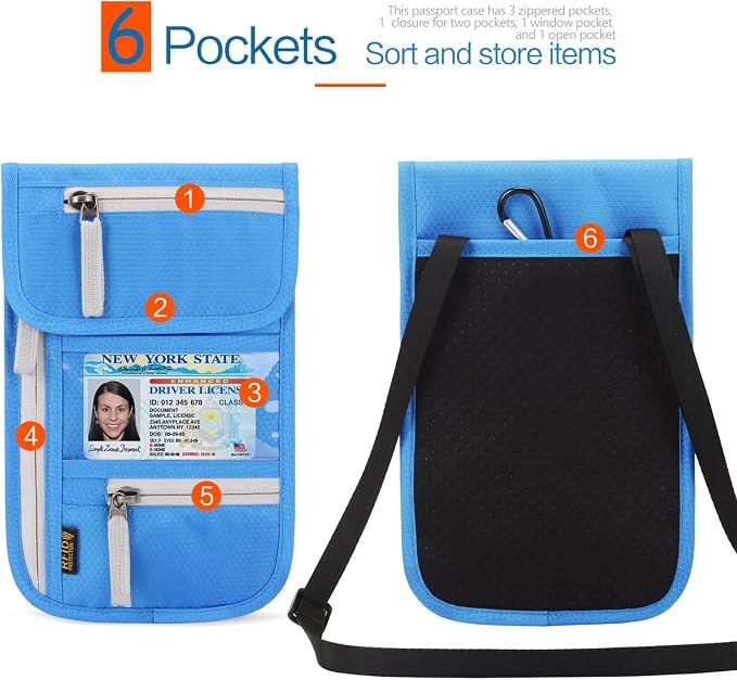 Neck Wallet Lightweight RFID Blocking Waterproof Travel Pouch Passport Wallets for Women Men