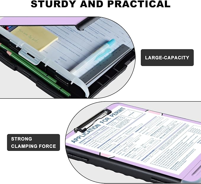 Clipboard with Storage,Storage Clipboard with Pen Holder,Heavy Duty Plastic Storage Clipboard with Low Profile Clip,Teacher Must Haves,Clipboard Folder,Office Supplies,Cute Cow -1364