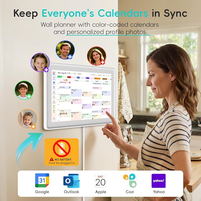 Westsee 15.6" Digital Calendar, No Subscription Smart Family Planner, Interactive Touchscreen Electronic Wall Calendar, Photo Display, Meals, Chore Chart & Tasks, Wall & Desk Mountable (White)
