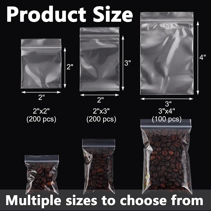 500 PCS Small Plastic Bags for Jewelry 2x2 2x3 3x4 Inch Mini Clear Plastic Poly Bag 2 Mil with Resealable Lock Seal Zipper for Storage Gifts Candy Screws