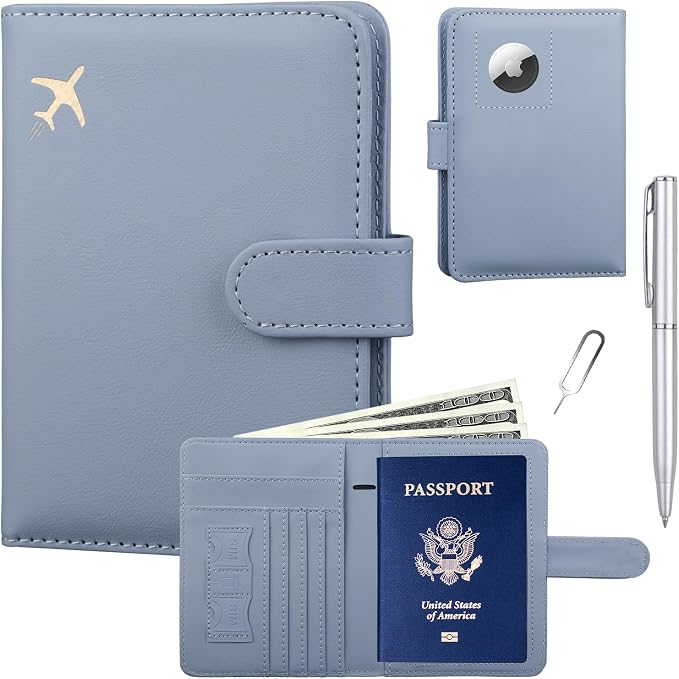 GOAUS Passport Holder for Travel with AirTag Slot, Passport Book Wallet | Cards Cash Pocket, RFID Blocking, Waterproof, Passport Case, Travel Gifts for Women Men, Faux Leather, AirTag Not Included