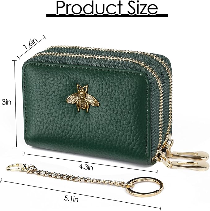imeetu RFID Credit Card Holder, Small Card Wallet Women, Leather Card Case | Genuine Leather Women's Card & id Cases, Change Coin Purse with Zipper Keychain id Window, 20 Colors & 3 Styles, Daily, Gifts