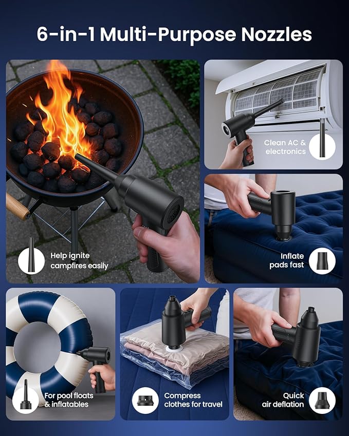 Electric Air Duster – 150000RPM Powerful Compressed Air Duster with LED Light, 3 Gears, 7500mAh Battery & Fast Charging, Rechargeable Air Blower for Computer, Keyboard, PC, Car, House & Outdoor