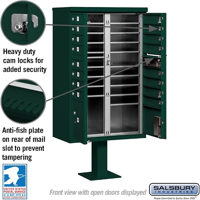 Salsbury Industries 3316GRN-U 16 A Size Doors, United States Postal Access Type III Cluster Box Unit, Green