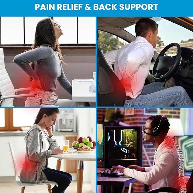 QUTOOL Lumbar Support for Office Chair Pressure Relief Improve Posture | Ergonomic Lower Back Support Pillow with Adjustable Straps,High-Density Memory Foam,Washable Cover,Long Sitting Comfort
