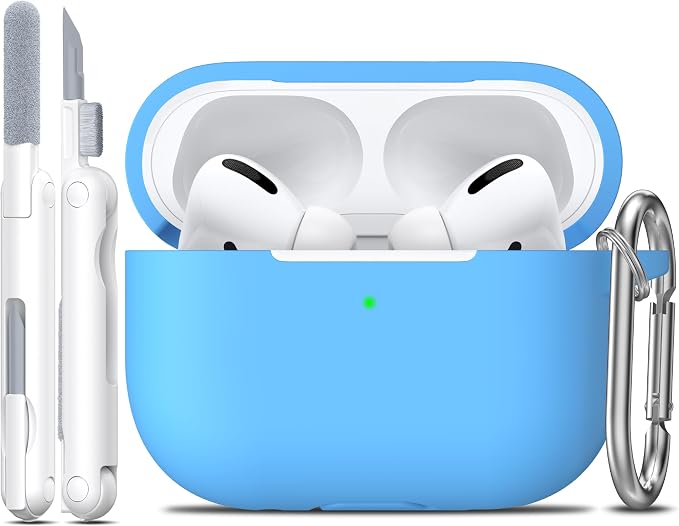 R-fun for AirPods Pro 2 Case, Soft Silicone Protective Cover with Keychain and Cleaning Pen, Compatible with AirPods Pro 2nd/1st Generation, Supports Wireless Charging, Light Blue