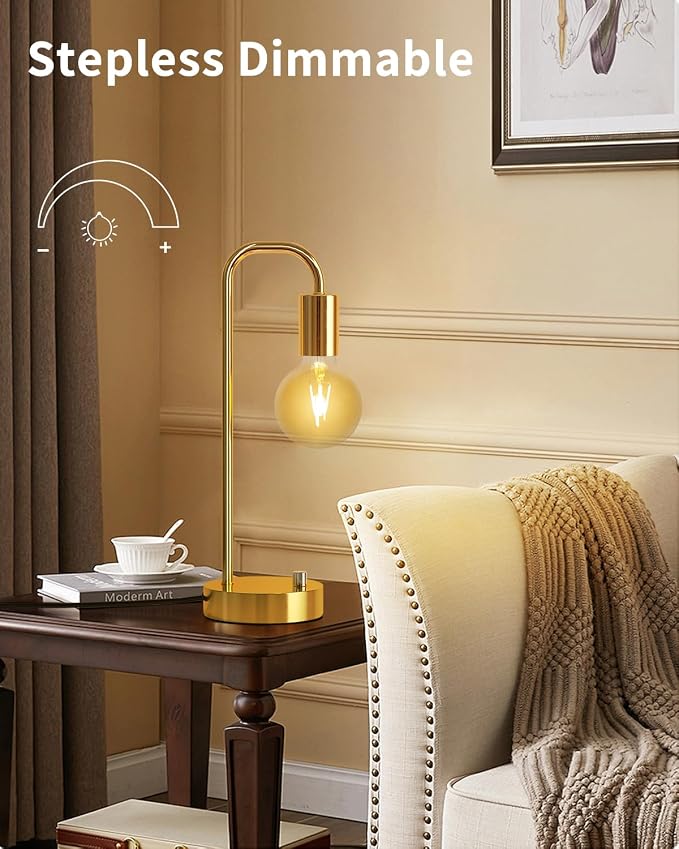 ONEWISH Industrial Table Lamp Set of 2 with USB A&C Charging Port, Stepless Dimmable Nightstand Bedside Lamps for Bedroom,Desk Lamps with 2700K Gold Gradient Bulb for Reading Living Room