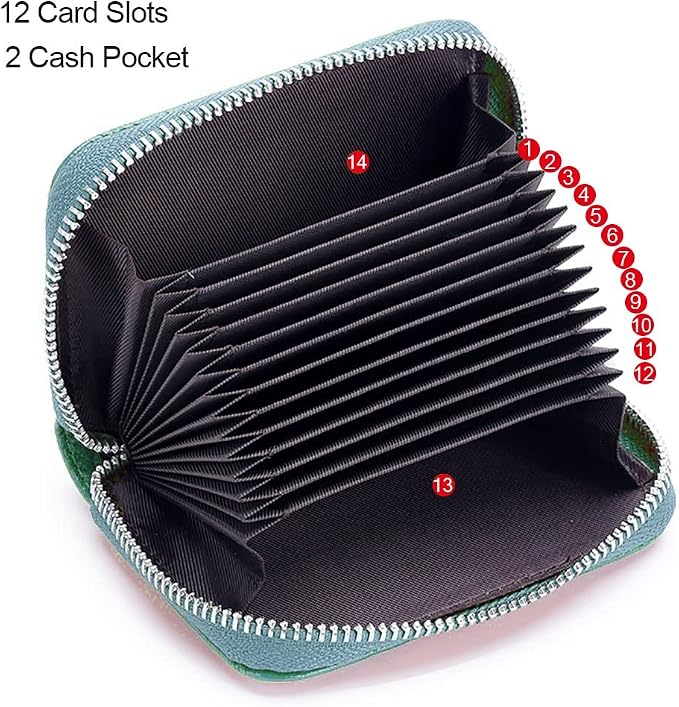 RFID Credit Card Holder Genuine Leather Credit Card Wallet with Zipper | RFID