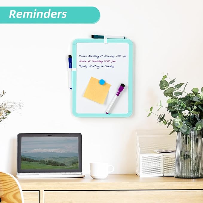 VUSIGN Magnetic Dry Erase Board, 8.5 x 11 Inches White Board, Green | Includes 4 Dry Erase Markers, Small Mini White Board for Students Fridge Wall Locker