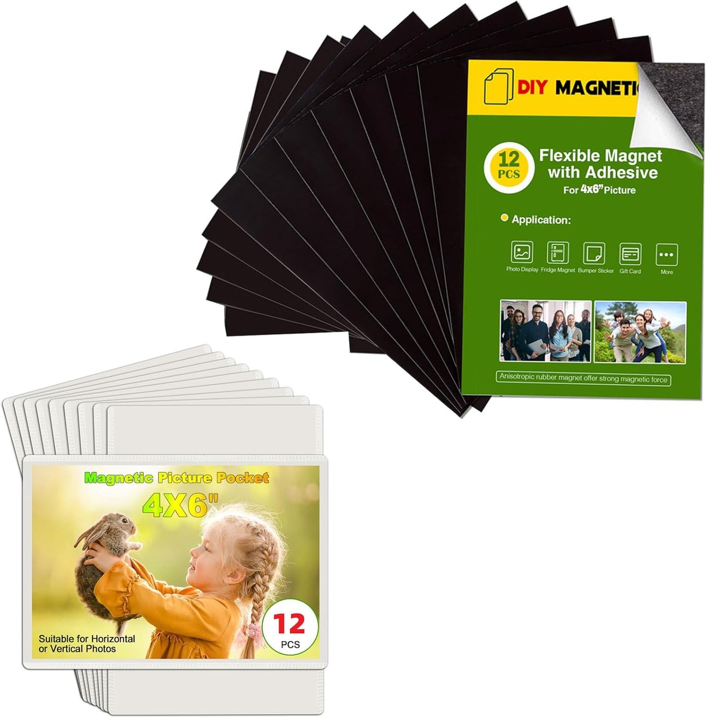24 Pack Picture Magnets for Refrigerator,More Solution Display Your Photos-12 Pieces Picture Fridge Frames and 12 Pieces Adhesive Magnetic Sheet