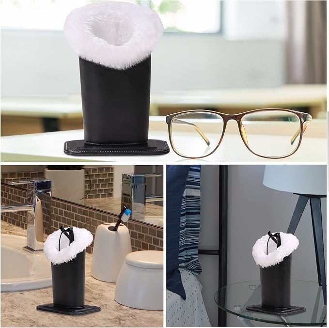 MoKo Eyeglasses Holder, Modern Velvet Plush Lined PU Leather Household Magnetic Holder Protective