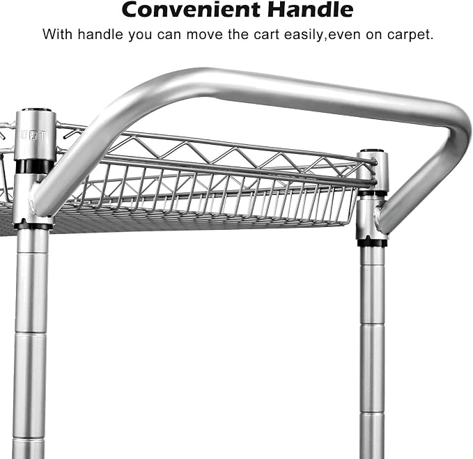 Heavy Duty 2 Tier Rolling Cart, NSF Listed, 660Lbs Capacity, Commercial Grade Metal, 35.63"x18.1"x33.93"