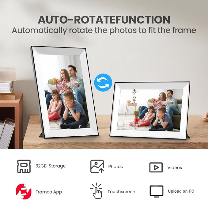 Frameo Digital Picture Frame 10.1 Inch Smart WiFi Digital Photo Frame, IPS Touch Screen, 32GB, Electronic Slideshow, Load from Phone App, Auto-Rotate, for Grandparents & Mothers Day