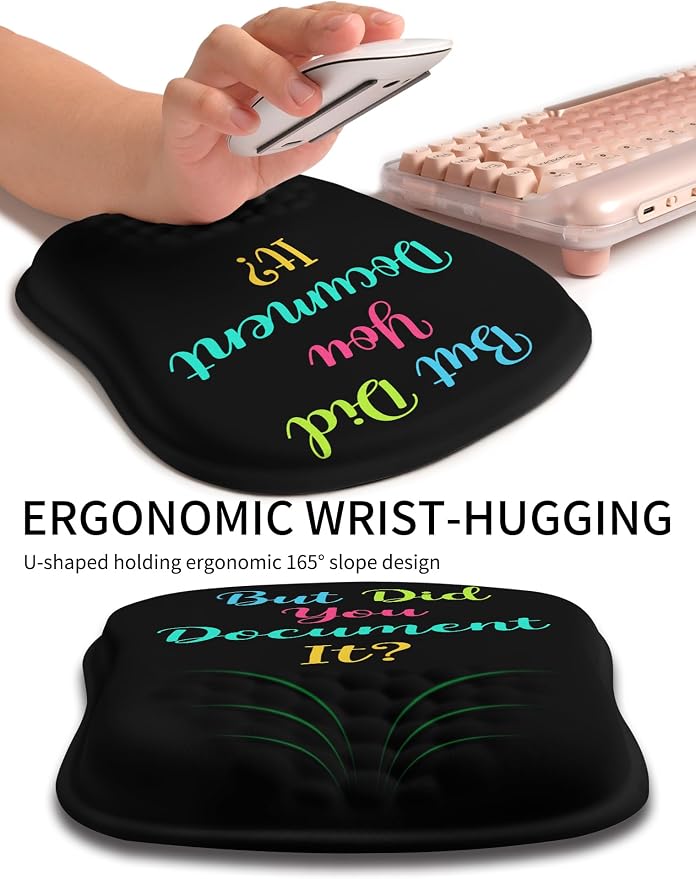 Hokafenle Ergonomic Wrist-Hugging Mouse Pad Wrist Support, U-Shaped Holding Wrist Rest Mousepad for Carpal Tunnel Pain Relief with Cushioned Memory Foam Slope Massage Bulge (10.2x8.3 in,Document it)