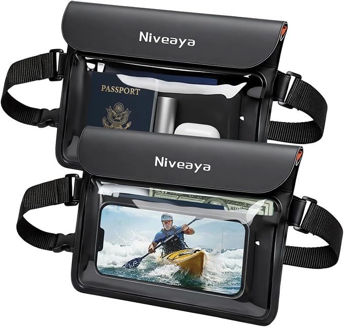 Niveaya IPX8 Waterproof Fanny Pack, Waterproof Pouch Dry Bag for Beach, Kayaking, Swimming, Boat Travel Cruise Essentials, Waterproof Phone Bag Passport Holder for Women Men(2 Pack)
