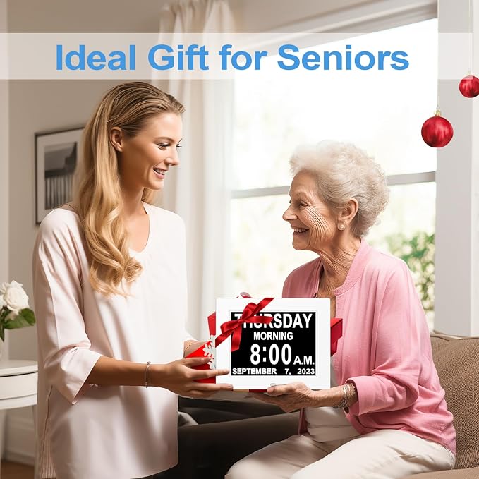 JALL 8" Large Digital Calendar Day Clock for Seniors 2026 - Easy to Read Alzheimer's Dementia Memory Loss Clock for Elderly with IPS Wide Angle，Day & Date, 12 Custom Alarms & Auto-Dimming, White