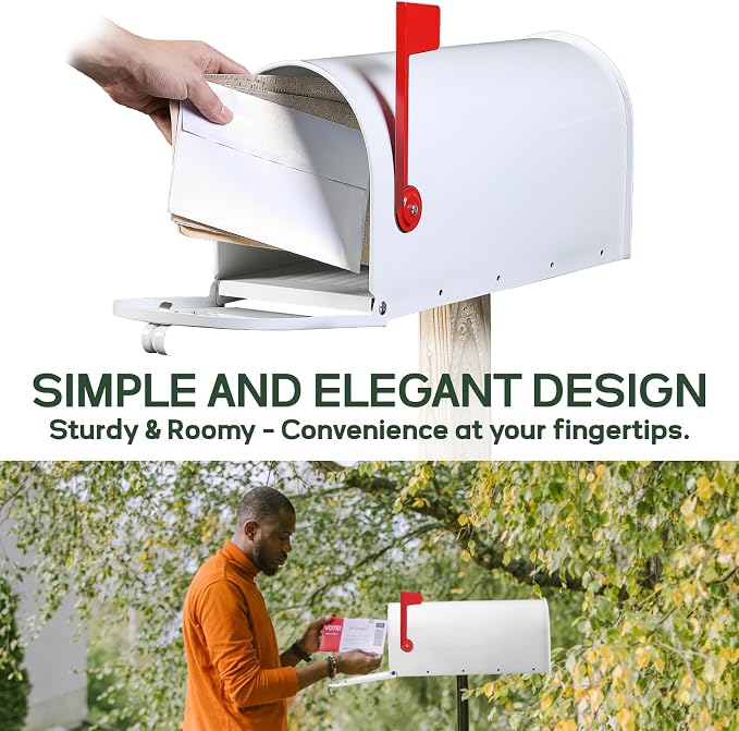 Mail Boxes for House Outside, RAINHOL White Mailboxes for Outside, Galvanized Steel Post-Mount Mailboxes, 19 x 8.7 x 6.7 Inches