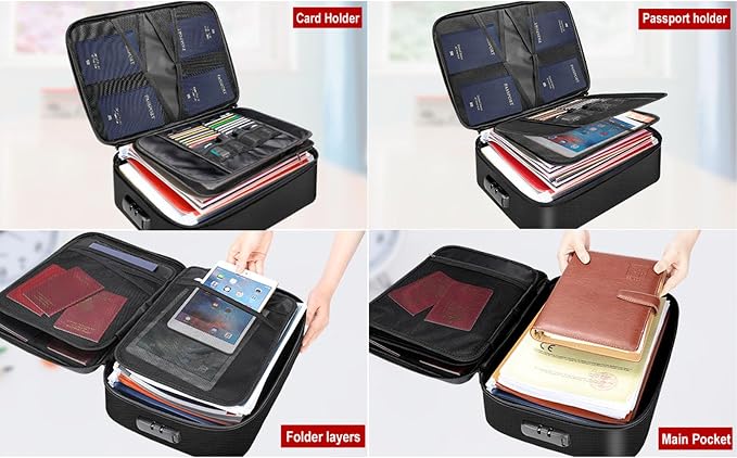 POCREATION Fireproof Document Bag with Lock, Hard Case Storage Box with Combination Lock, 14.2x11.0x3.5 Inches