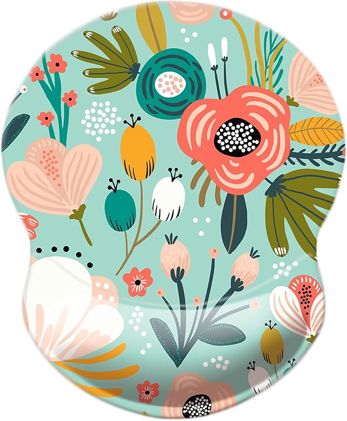Mouse Pad with Wrist Support, Non Slip Mousepad Wrist Rest for Office, Computer, Laptop & Mac-Comfortable & Lightweight Ergonomic Support Mouse Mat(Wrist-Green Floral)