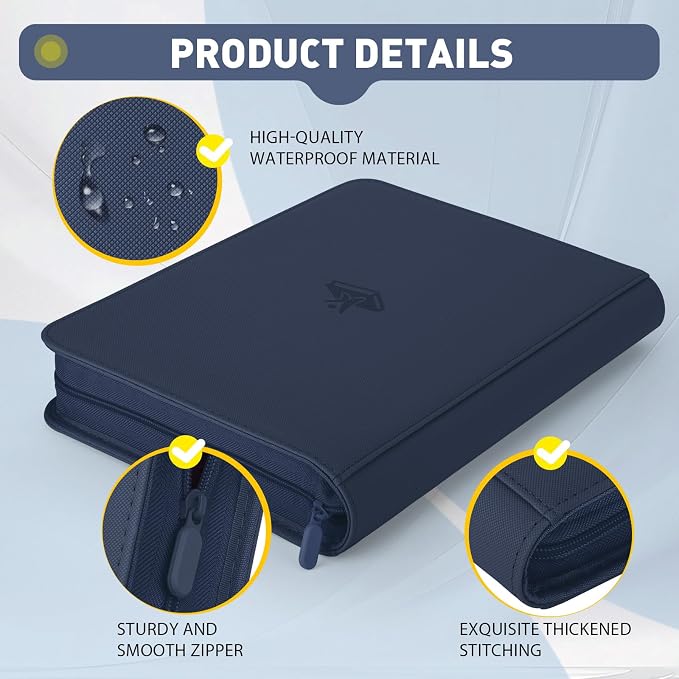 Trading Card Binder 9 Pocket, 360 Pockets Double-Sided Card Album, Premium PU Leather Zipper Card Holder for MTG, TCG, Sports & Game Cards, Must-Have for Collectors（Navy Blue）