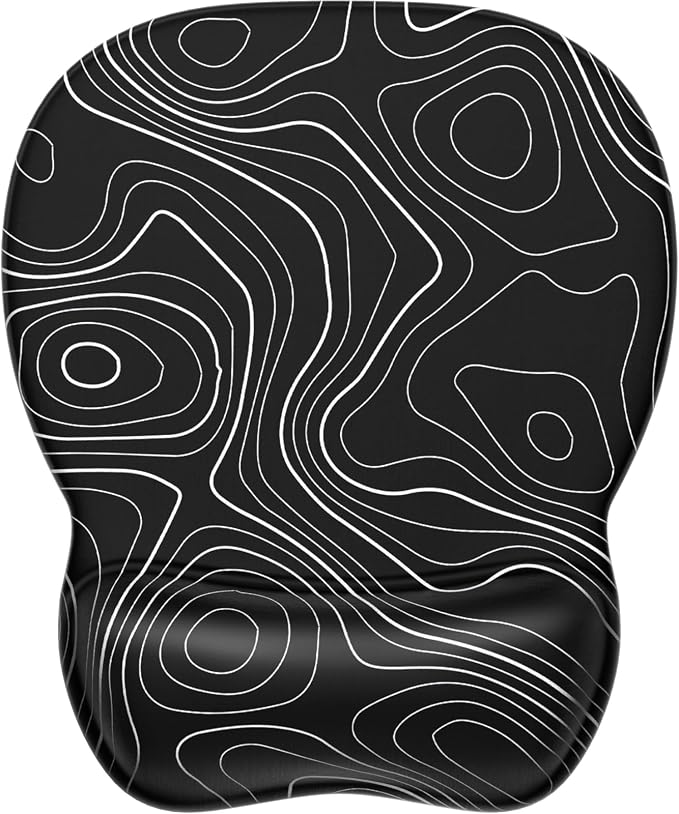 MROCO Ergonomic Mouse Pad Gel Wrist Rest, 9.4 x 8.1 in, Black Topographic | Ergonomic Shape Design, Multiple Pattern Options, Gel Wrist Comfort, Smooth Lycra Surface, Non-Slip PU Base