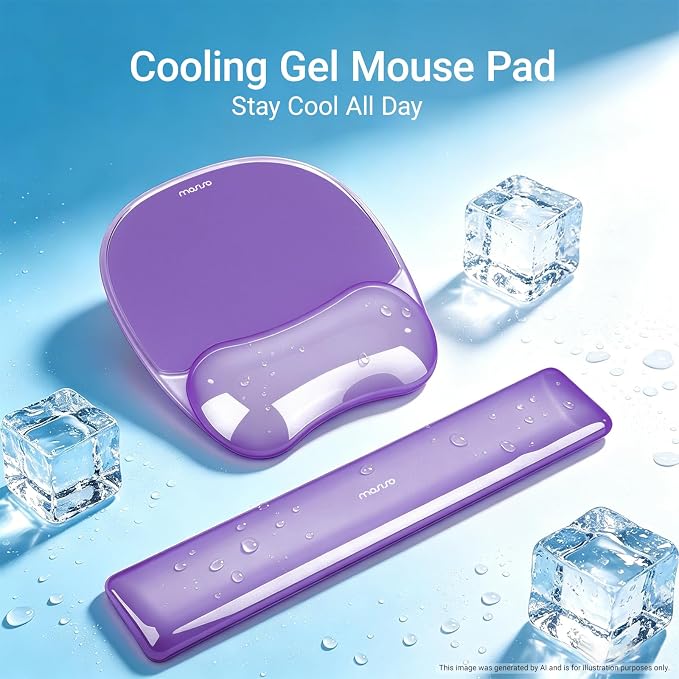 MOSISO Cooling Gel Wrist Rest Support for Mouse Pad&Keyboard Set, Purple | Irregular Oval Ergonomic Mousepad Keyboard Pad Non-Slip Base Home/Office Pain Relief&Gel Easy Typing Pad for Computer Laptop
