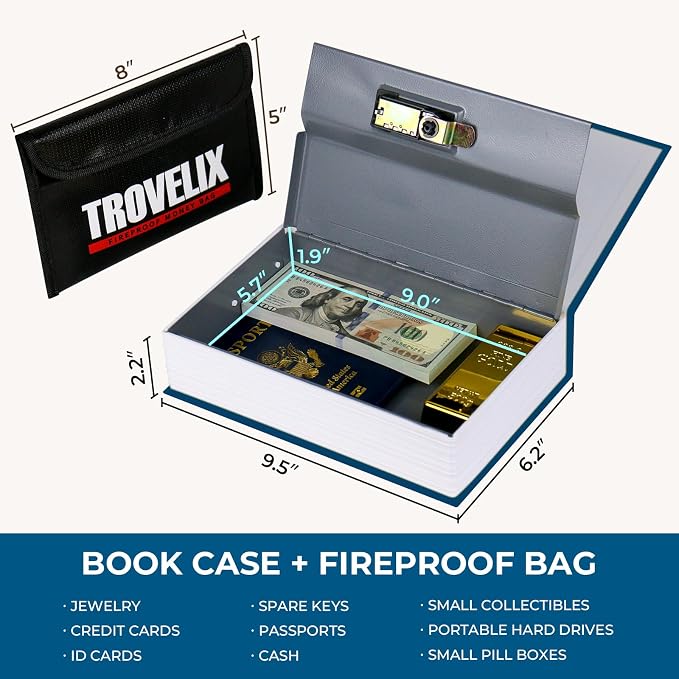 Book Safe with Combination Lock, Hidden Safe (9.5 x 6.2 x 2.2 Inch) with Fireproof Bag, Secret Diversion Safe, Hollow Book Box Hidden Storage, Money Safe Box for Cash (Peter Pan)