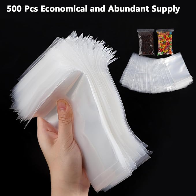 500 PCS 4" x 6" Small Plastic Bags for Jewelry Mini Clear Plastic Poly Bag 2 Mil with Resealable Lock Seal Zipper for Storage Gifts Candy Screws
