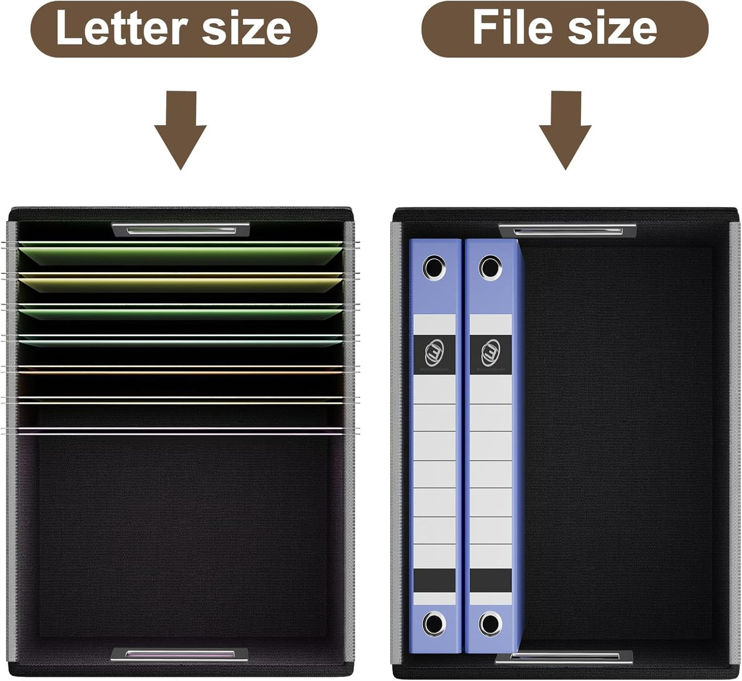 Huolewa Faux Leather File Organizer Box with Lid, Collapsible Hanging File Folder Box Organizer with Plastic Slides, Decorative Home/Office Filing Boxes for File and Folder Storage - Dark Brown