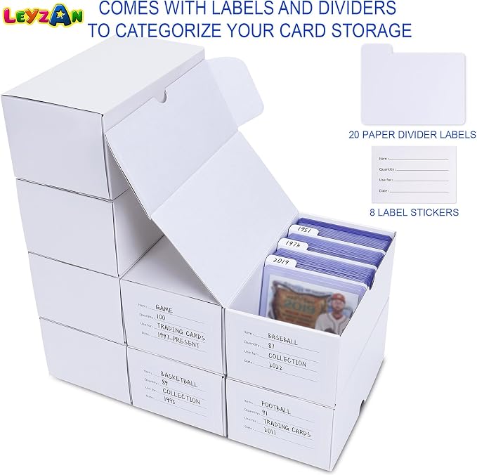 Trading Card Storage Box for toploader, 8-Pack•100 Count Cardboard Top Loaders Storage Box with Dividers & Labels for TCG/Magic/Mtg Organizer and Collection, 7 INCH