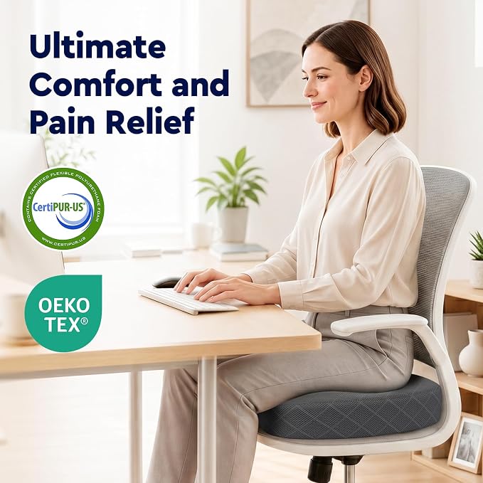 TushGuard Seat Cushion - for Office Chair, Car Seat, Airplane, Bleacher - Sciatica & Coccyx Pain Relief Desk Chair Cushion for Long Sitting Office Workers, Car Drivers(Grey, XXX-Large)