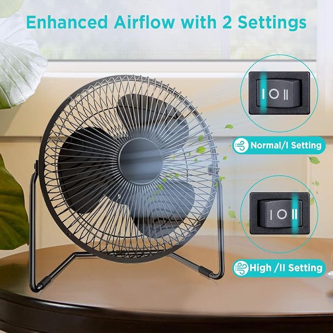 EasyAcc 9 Inch USB Desk Fan Ultra-quiet USB Powered 360° Rotation Desktop Fan with Metal Frame, Portable Personal Cooling Fan with 2 Speed for Home Office (USB POWERED ONLY)