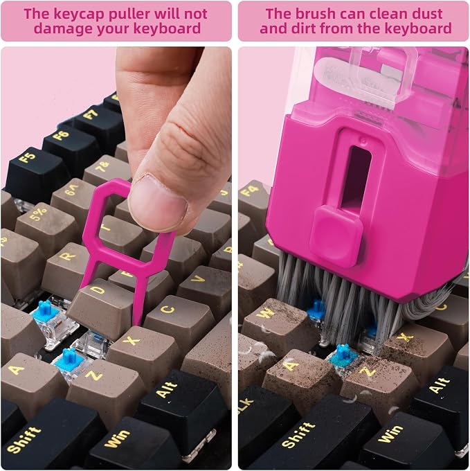 Keyboard Cleaner & Laptop Cleaning Kit, All-in-1 for Computer PC, HotPink | Electronics Deep Cleaning Reusable Brush Tool, Screen-Safe Spray, for iPhone iPad Macbook Airpod Camera, Gaming Accessories