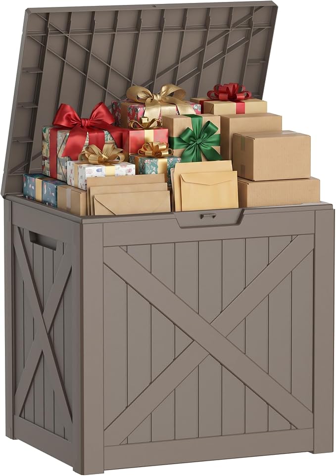 40 Gallon Package Delivery Boxes for Outside, Resin storage box with an X-shaped design, Storage Cabinet for Parcel Shipping & Storage