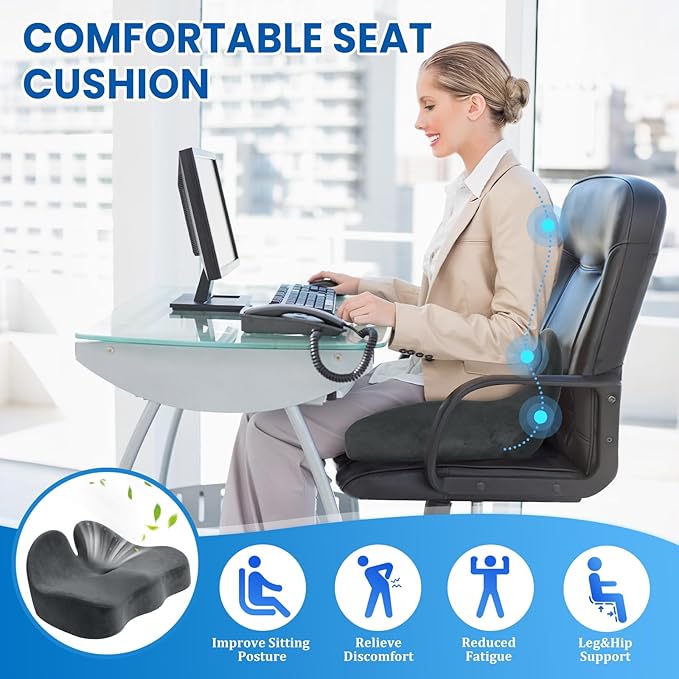Seat Cushion, Memory Foam Office Chair Seat Cushion for Office Chairs/Car/Long Trip/Desk Chair/Gaming, X-Large Size for Sciatica & Hip & Tailbone Pain Relief, Sciatica Support (Gray)