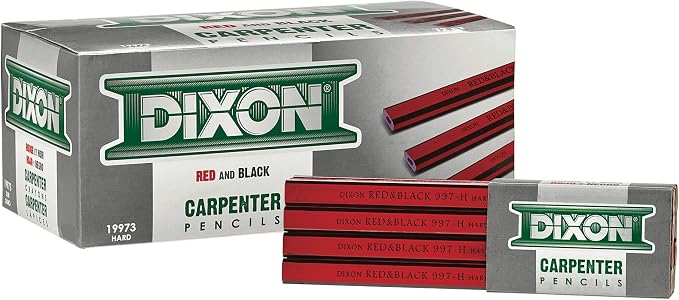 DIXON Industrial Carpenter Pencils, Hard Graphite Core, Red/Black, 7", 12-Pack (19973)