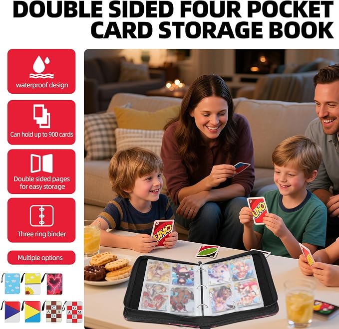 Collectible Trading Card Albums,4 Pocket Card Binder, 400 Double Sided Pocket PU Premium Zip Trading Collection Binderwith 50 Removable Sleeves, Card Folder forTCG, Sports Cards (Red& Blue & white)