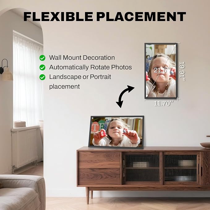 FRAMEO 21.5 Inch Touchscreen Large Digital Photo Frame, 1920x1080 WiFi Digital Picture Frame 64GB, Security Share Photo/Video via APPs, Email, USB/Mirco SD, Easy Set Up, Gifts for Mom