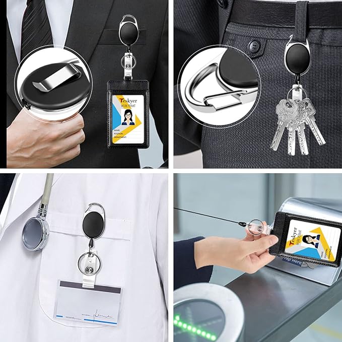 Teskyer Badge Reel, 5 Pack Retractable Badge Holders with Carabiner Belt Clip and Key Ring for ID Card Holder and Keychain