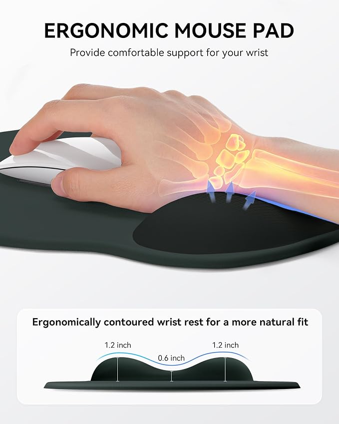 Mouse Pad with Wrist Rest for Desktop Large Ergonomic Mouse Mat(Black+Gray) | 10.6''L x 9''W Size, Gel Wrist Support, Non-slip Base, Washable Surface, Laptop Mousepad