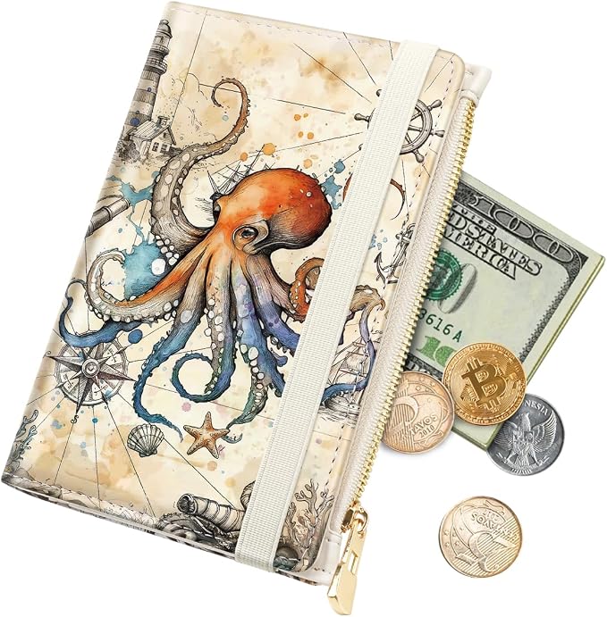 Passport Holder for Travel, RFID Blocking Passport Cover for Women Zipper | Travel Wallets, Passport Book Holder, Credit Card Holder, ID Window,SIM Card Slots, Coin & Tickets Pocket, Octopus