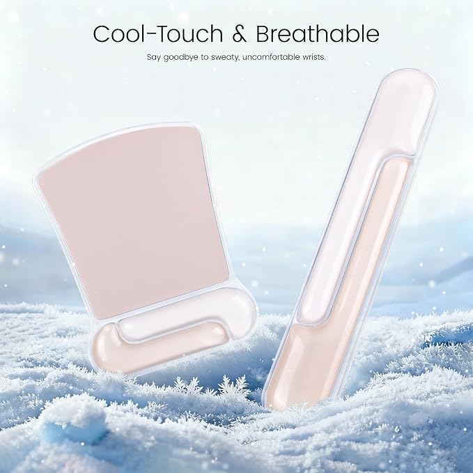 Ospelelf Mouse Pad with Wrist Rest and Ergonomic Gel Keyboard Hand Wrist, Support for Typing Gaming, Relieve Wrist Pain, Cool & Easy to Clean, for Office, Programmer, Home Computer Use, Pink