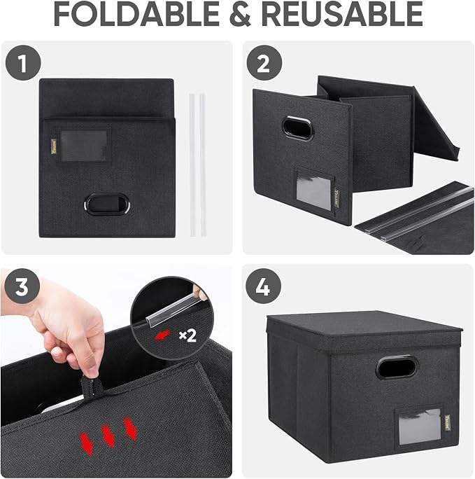 BALEINE File Organizer Box with Lid, Collapsible Hanging File Storage Box | Smooth Plastic Rails, Textured Fabric Exterior, Collapsible Hanging File Folder Box for Office Document Storage