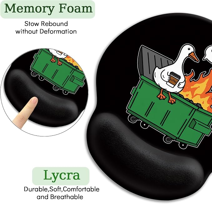 LIMKRIAN Funny Goose Ergonomic Mouse Pad with Gel Wrist Rest | Non-Slip PU Base, Smooth Surface, Cooling Gel Eases Wrist Pain, Ideal for Office/Gaming/Home, 9.8 x 8.6 in, Desk Accessories
