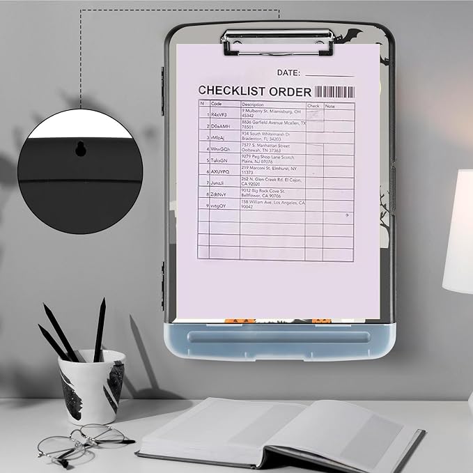 Clipboard with Storage,Storage Clipboard with Pen Holder,Heavy Duty Plastic Storage Clipboard with Low Profile Clip,Teacher Must Haves,Clipboard Folder,Office Supplies,Cute Dog -1365