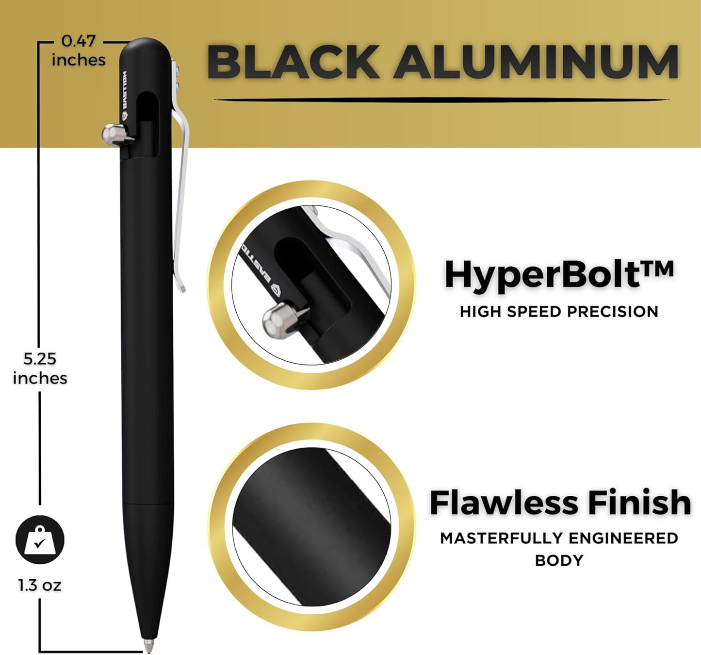 BASTION® Luxury Bolt Action Pen, Durable Professional Ballpoint Pen with Fine Tip, EDC Pen, Ink Refillable Pen for Birthday Gift, Travel Pen for School and Work