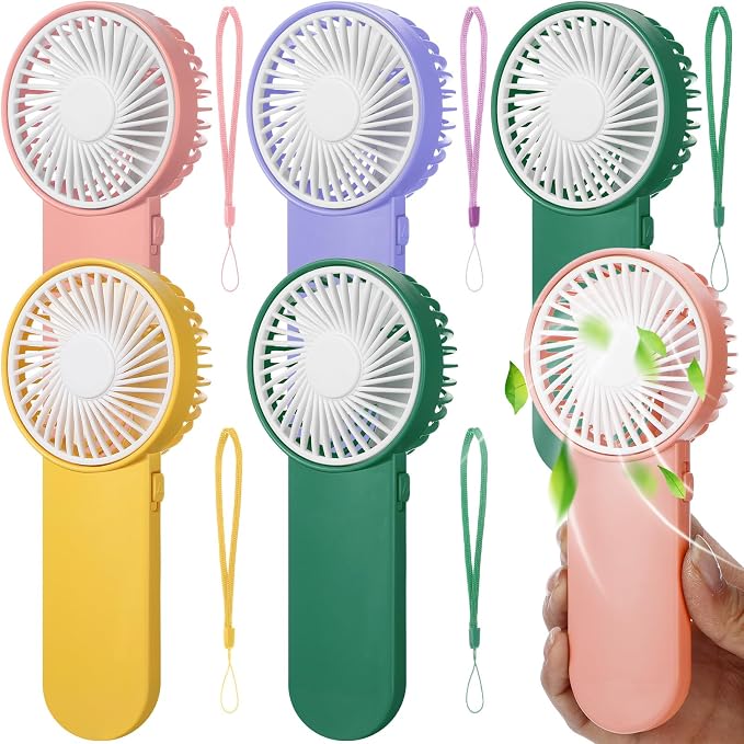 Sumind 6 Pcs Small Personal Portable Fan Mini Handheld Bulk 1 Speed Electric Cute Battery Powered for Neck Lash Makeup Women Men Travel Camping Indoor Outdoor Summer (Multicolored)