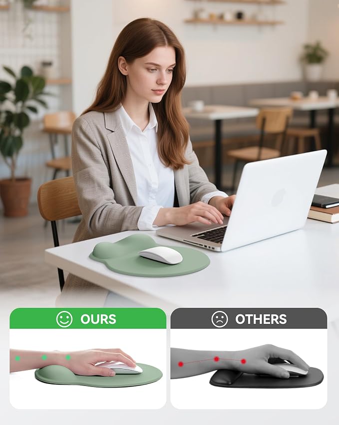 Mouse Pad with Wrist Rest for Desktop Large Ergonomic Mouse Mat(Sage Green) | 10.6''L x 9''W Size, Gel Wrist Support, Non-slip Base, Washable Surface, Laptop Mousepad
